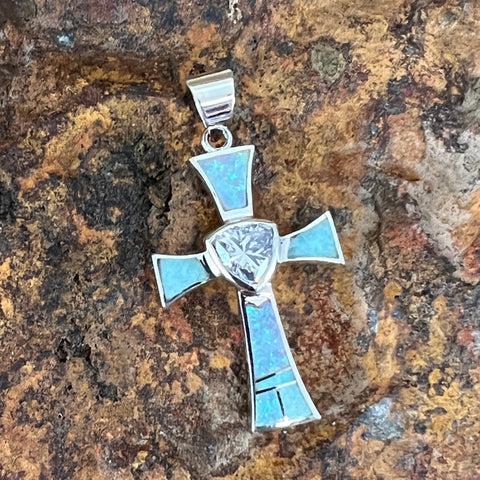 David Rosales Amazing Light Sterling Silver Pendant Cross w/ Cubic Zirconia