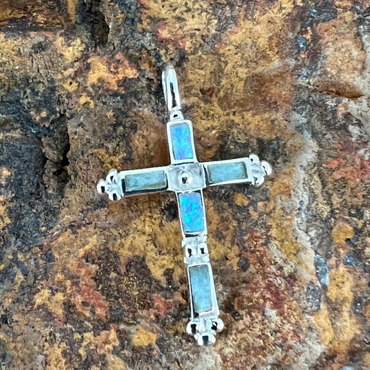 David Rosales Amazing Light Inlaid Sterling Silver Pendant Cross