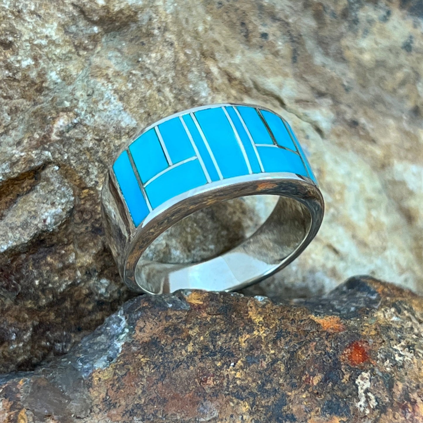 David Rosales Arizona Blue Inlaid Sterling Silver Ring