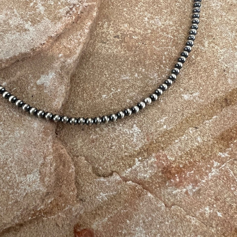 18" Single Strand Oxidized Sterling Silver Beaded Necklace 3 mm