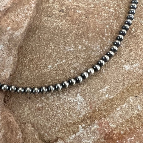 18" Single Strand Oxidized Sterling Silver Beaded Necklace 3 mm
