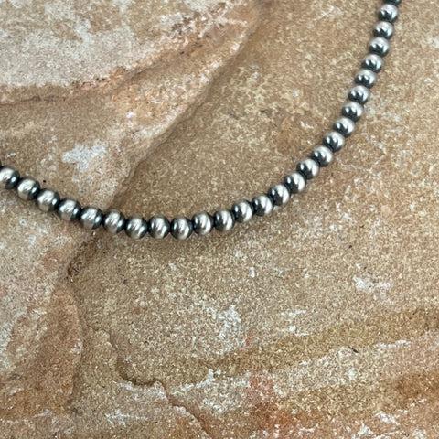 20" Single Strand Oxidized Sterling Silver Beaded Necklace 4 mm