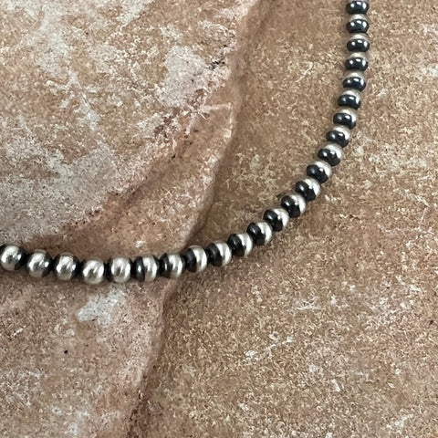 22 Single Strand Oxidized Sterling Silver Beaded Necklace 6 mm