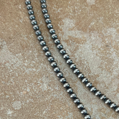 22" Single Strand Oxidized Sterling Silver Beaded Necklace 4 mm