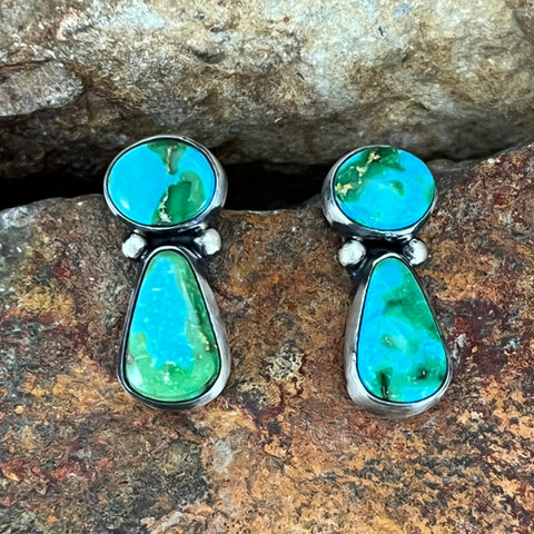 Sonoran Gold Turquoise Two-Stone Sterling Silver Earrings by Diane Wylie