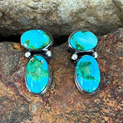 Sonoran Gold Turquoise Two-Stone Sterling Silver Earrings by Diane Wylie