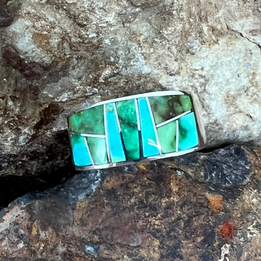 David Rosales Sonoran Gold Turquoise Inlaid Sterling Silver Ring