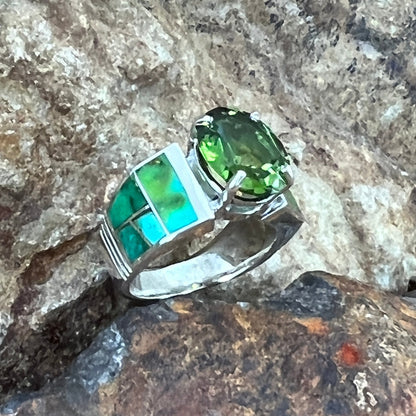 David Rosales Sonoran Gold Inlaid Sterling Silver Ring w/ Peridot