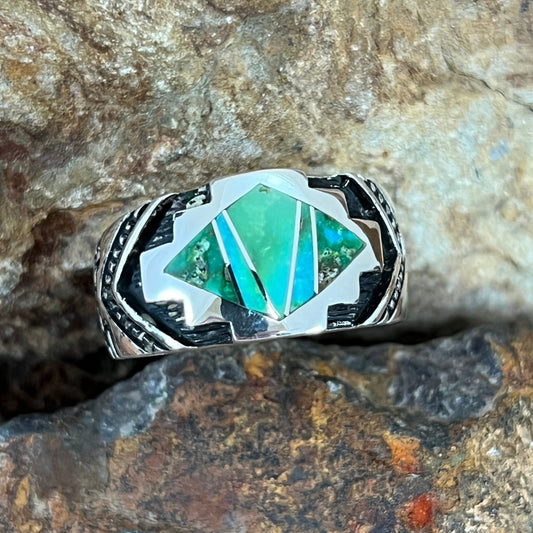 David Rosales Sonoran Gold Turquoise Inlaid Sterling Silver Ring