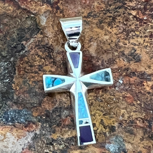 David Rosales Shalako Inlaid Sterling Silver Pendant Cross