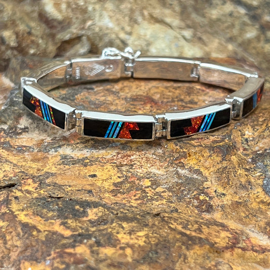 David Rosales Red Moon Inlaid Sterling Silver Big Link Bracelet