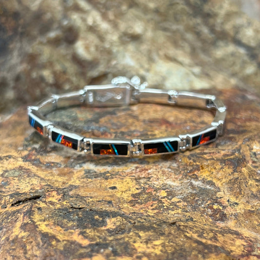 David Rosales Red Moon Inlaid Sterling Silver Link Bracelet