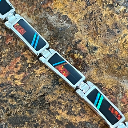 David Rosales Red Moon Inlaid Sterling Silver Link Bracelet