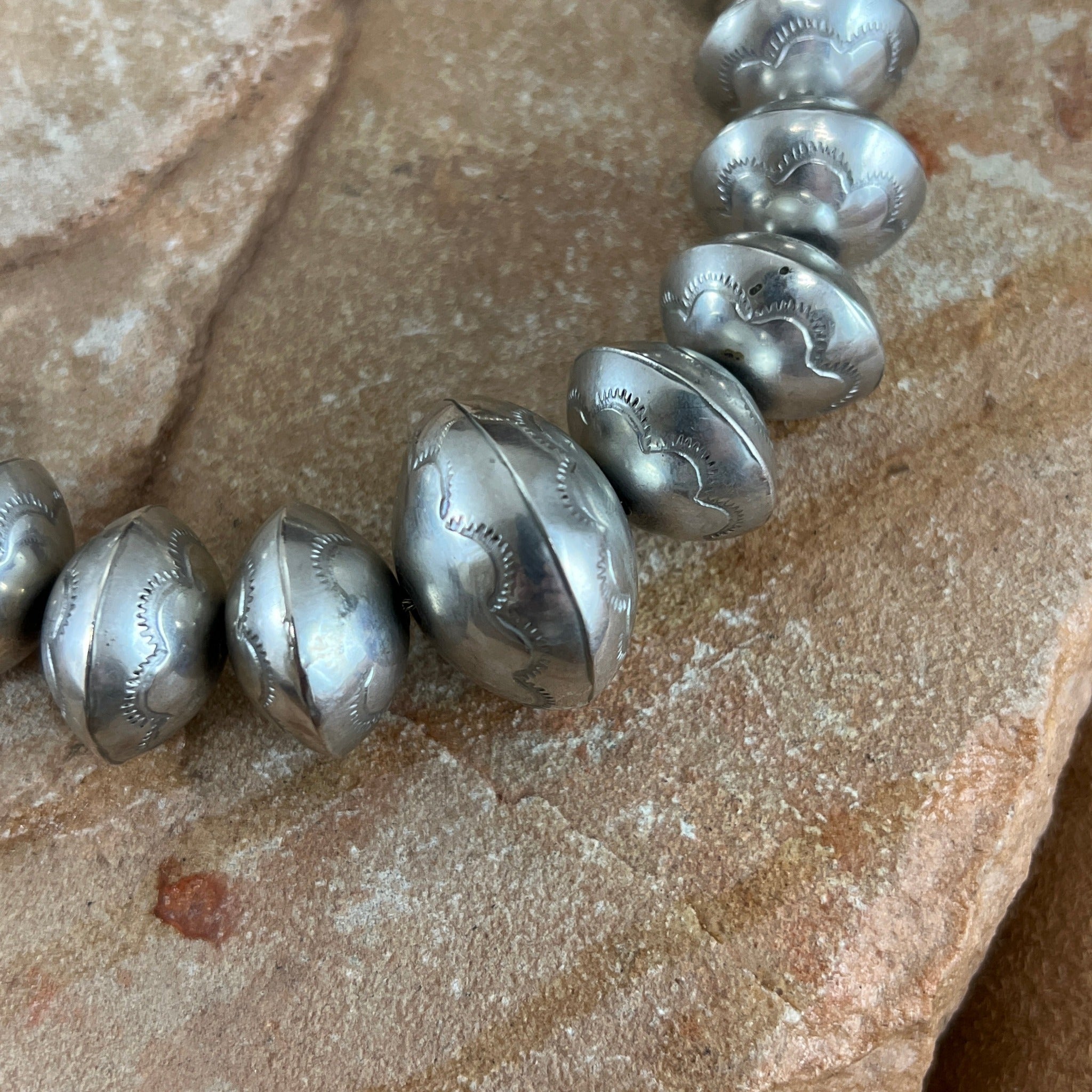Vintage Jade Necklace Hand Made Sterling Silver Beeds 23 1/2 long