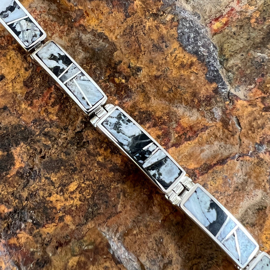 David Rosales White Buffalo Inlaid Sterling Silver Big Link Bracelet