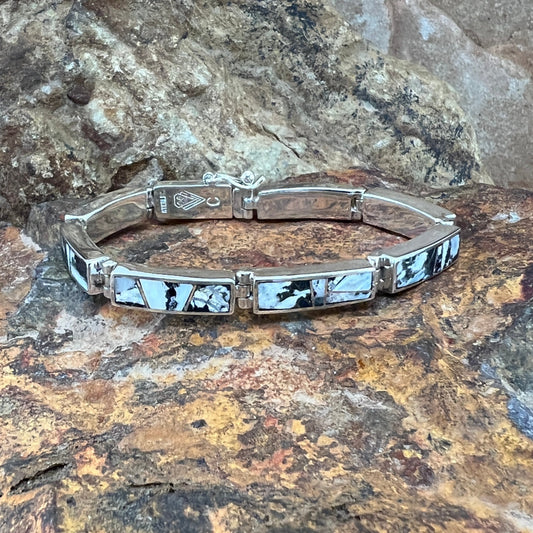 David Rosales White Buffalo Inlaid Sterling Silver Big Link Bracelet