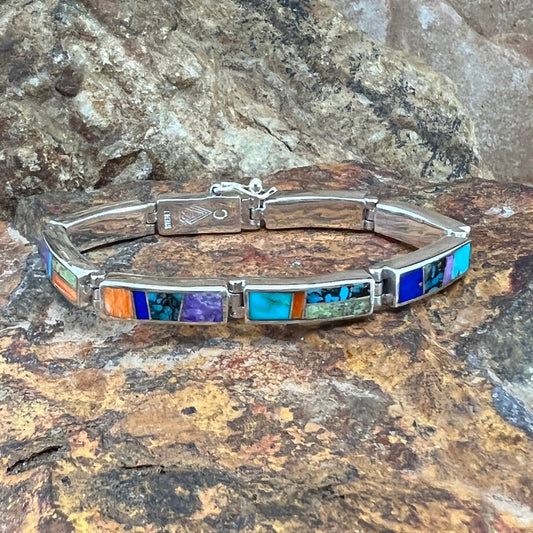 David Rosales Indian Summer Inlaid Sterling Silver Big Link Bracelet