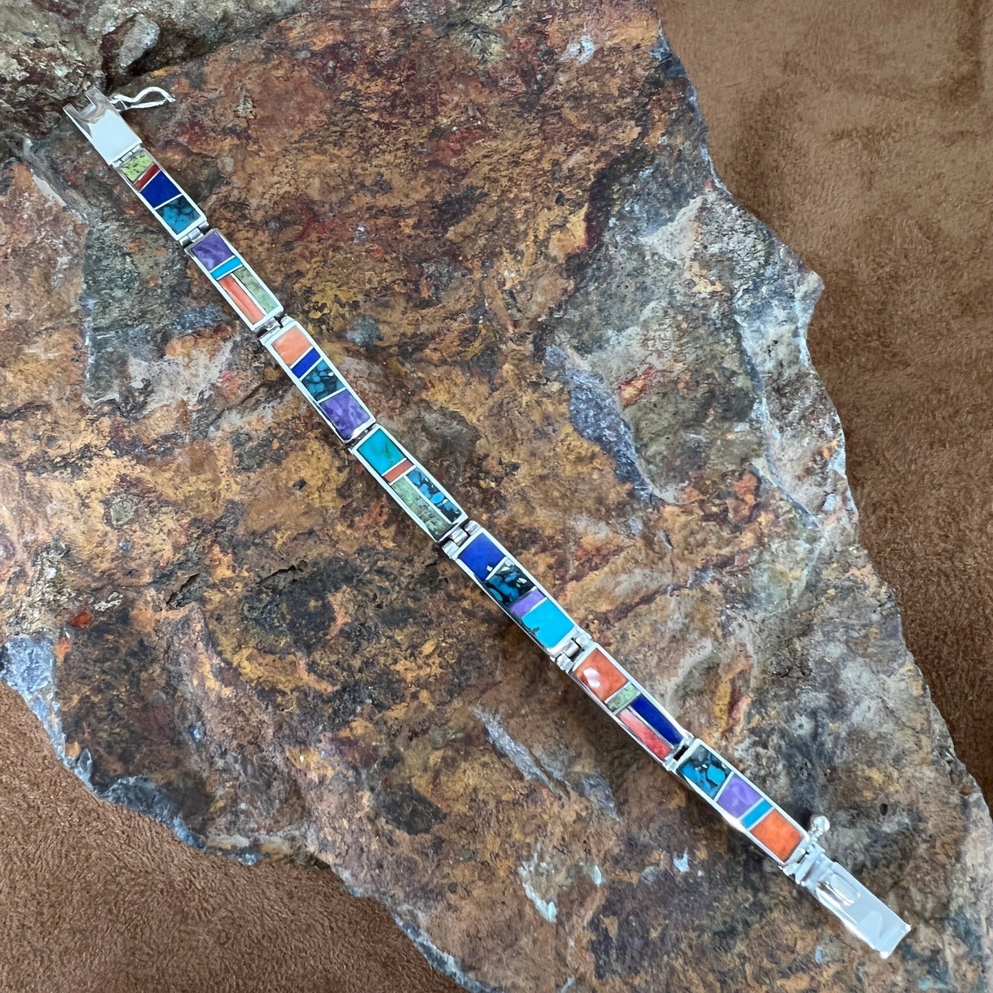 David Rosales Indian Summer Inlaid Sterling Silver Big Link Bracelet