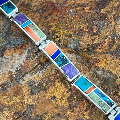 David Rosales Indian Summer Inlaid Sterling Silver Big Link Bracelet