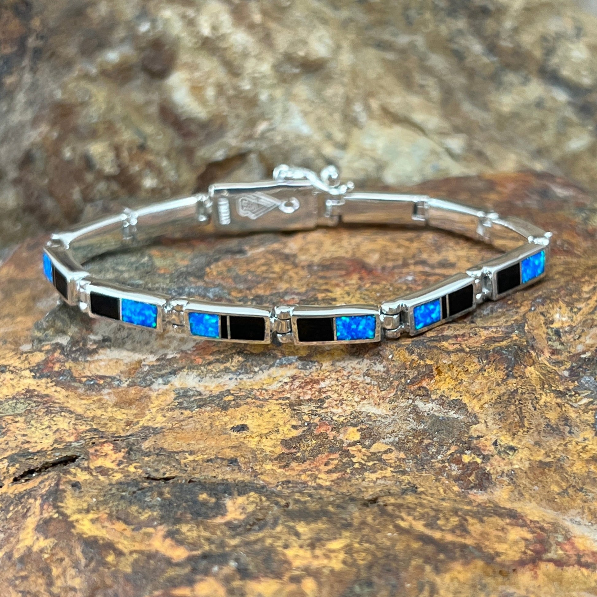 David Rosales Black Beauty Inlaid Sterling Silver Link Bracelet