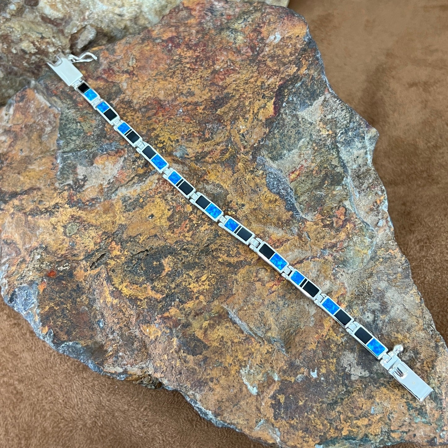 David Rosales Black Beauty Inlaid Sterling Silver Link Bracelet