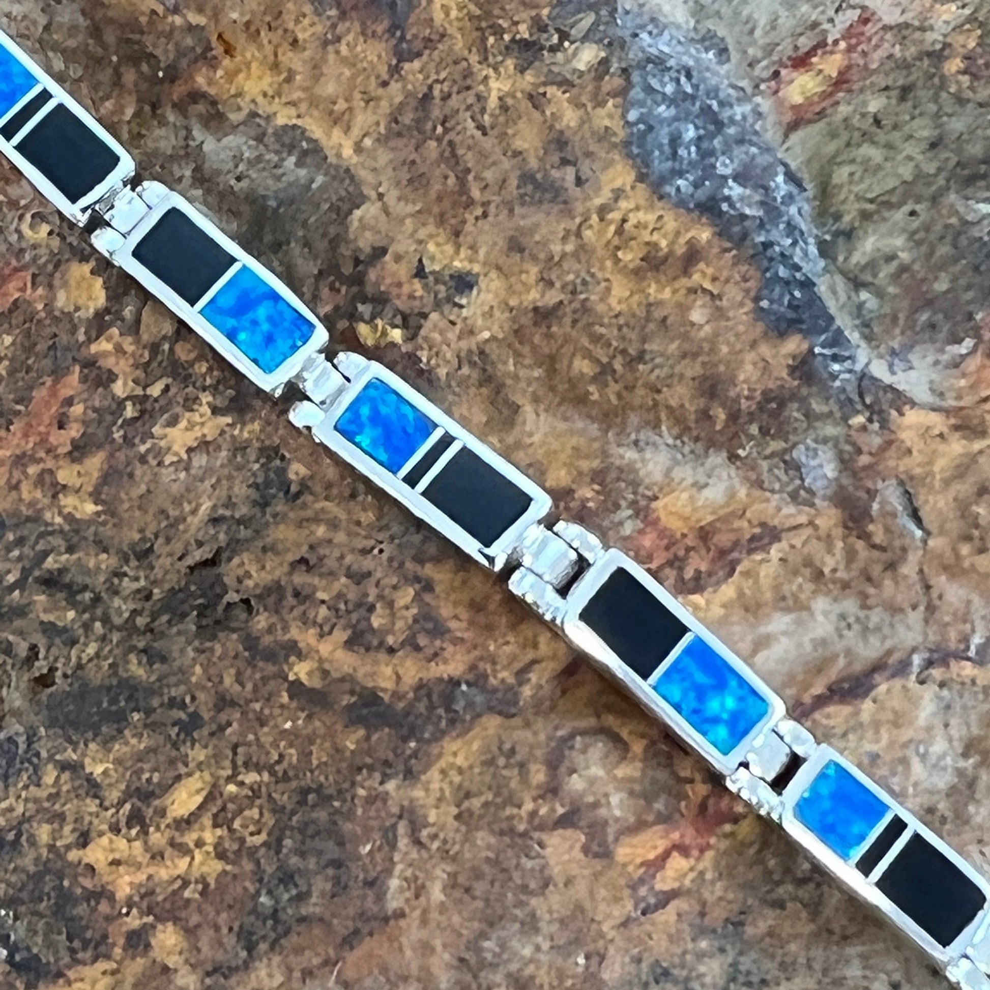 David Rosales Black Beauty Inlaid Sterling Silver Link Bracelet