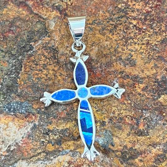 David Rosales Blue Sky Inlaid Sterling Silver Pendant Cross