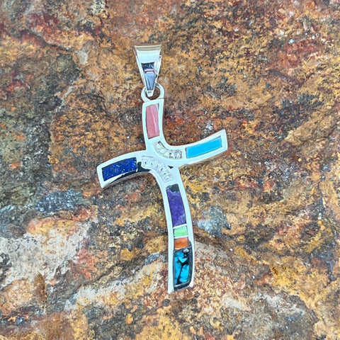 David Rosales Indian Summer Inlaid Sterling Silver Pendant Cross