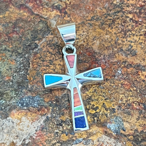 David Rosales Indian Summer Inlaid Sterling Silver Pendant Cross