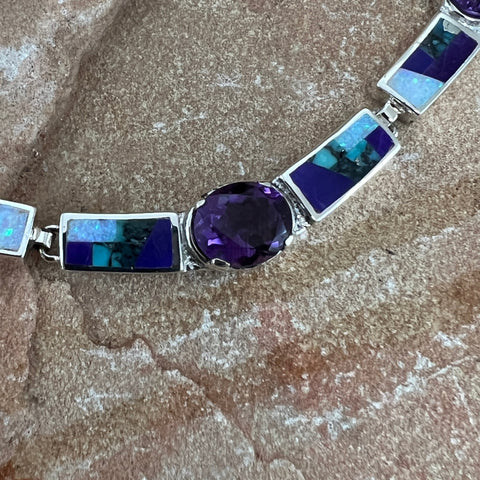 David Rosales Shalako Inlaid Sterling Silver Necklace w/ Amethyst