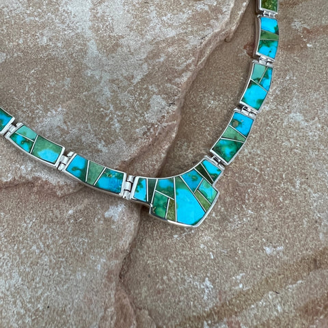 David Rosales Sonoran Gold Turquoise Inlaid Sterling Silver Necklace