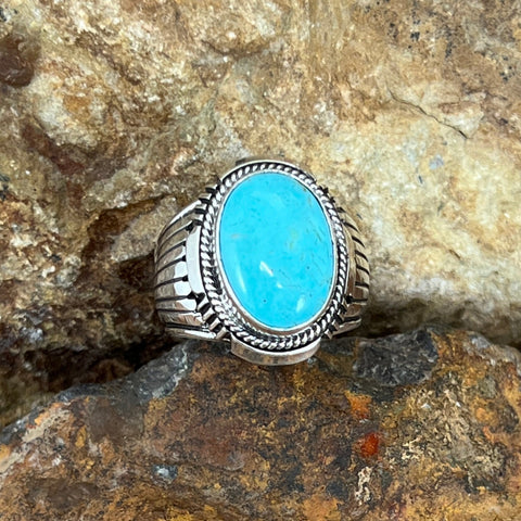 Kingman Turquoise Sterling Silver Ring by Wil Denetdale -- Size 10.75