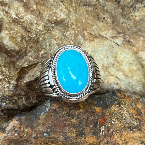 Kingman Turquoise Sterling Silver Ring by Wil Denetdale -- Size 10.5
