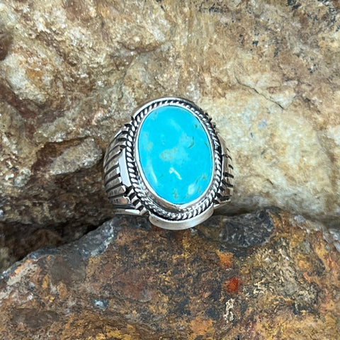 Kingman Turquoise Sterling Silver Ring by Wil Denetdale -- Size 9.25