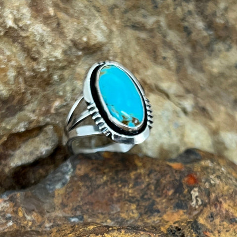 Kingman Turquoise Sterling Silver Ring by Wil Denetdale - Size 6.25
