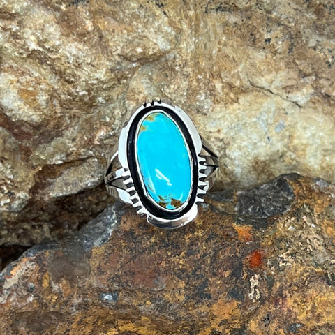 Kingman Turquoise Sterling Silver Ring by Wil Denetdale - Size 6.25