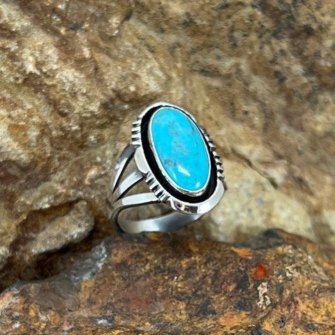 Kingman Turquoise Sterling Silver Ring by Wil Denetdale - Size 7