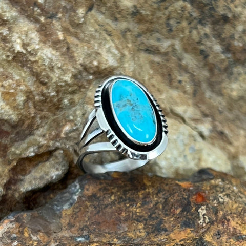 Kingman Turquoise Sterling Silver Ring by Wil Denetdale - Size 7.25