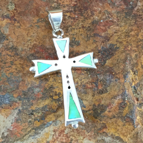 David Rosales Sonoran Gold Turquoise Inlaid Sterling Silver Pendant Cross