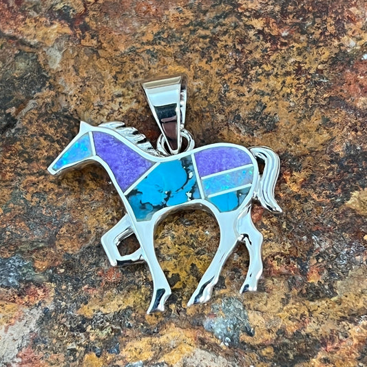 David Rosales Shalako Inlaid Sterling Silver Pendant Horse