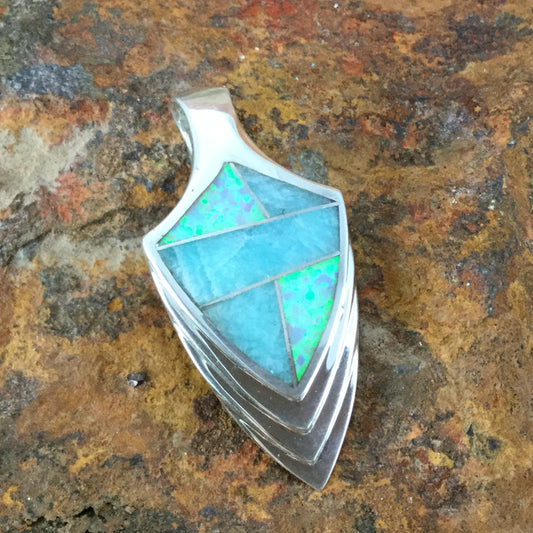 David Rosales Amazing Light Inlaid Sterling Silver Pendant