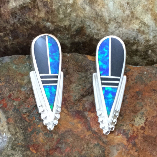 David Rosales Black Beauty Inlaid Sterling Silver Earrings