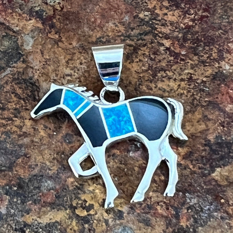 David Rosales Black Beauty Inlaid Sterling Silver Pendant Horse