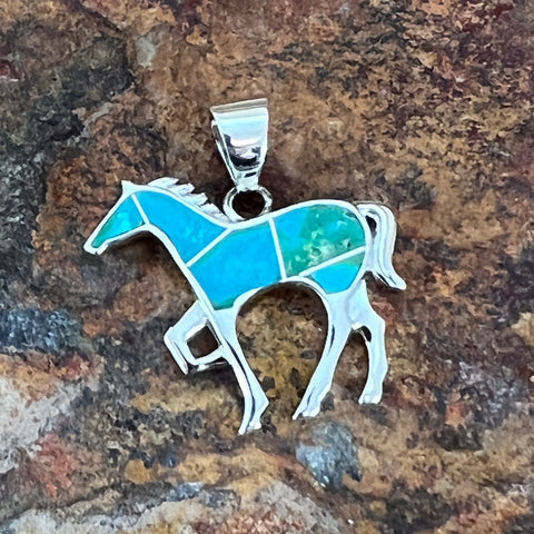 David Rosales Sonoran Gold Inlaid Sterling Silver Pendant Horse