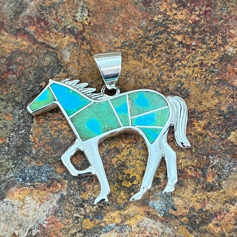 David Rosales Sonoran Gold Inlaid Sterling Silver Pendant Horse