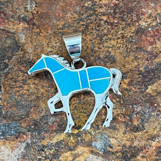 David Rosales Arizona Blue Inlaid Sterling Silver Pendant Horse