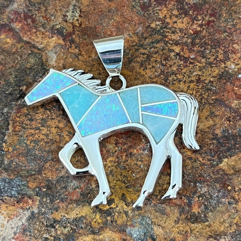 David Rosales Amazing Light Inlaid Sterling Silver Pendant Horse