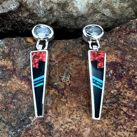 David Rosales Red Moon Inlaid Sterling Silver Earrings w/ Cubic Zirconia