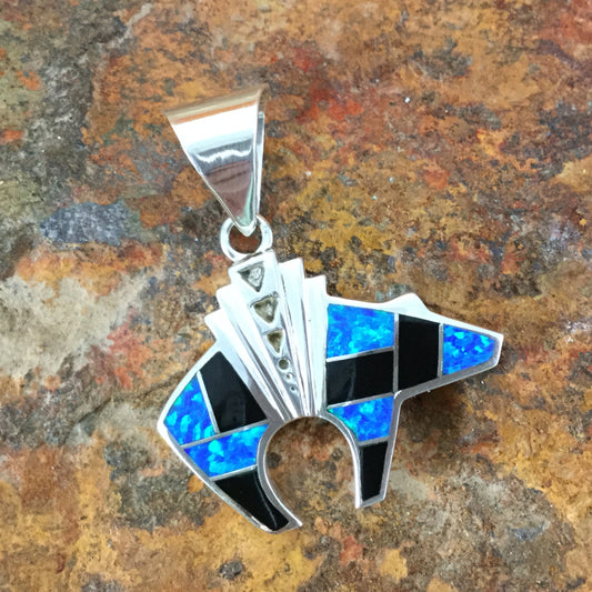 David Rosales Black Beauty Inlaid Sterling Silver Pendant Bear