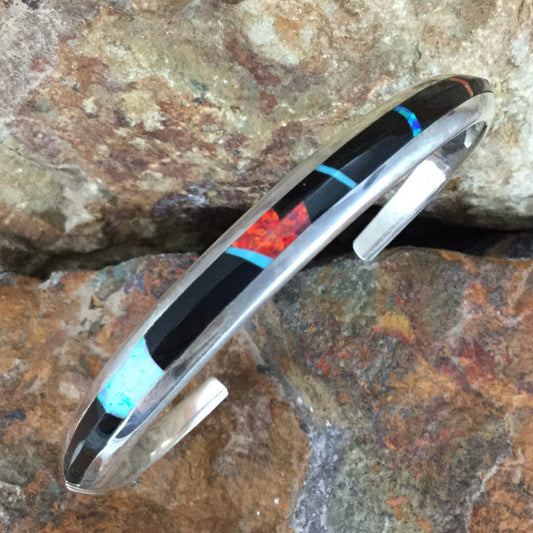 David Rosales Red Moon Inlaid Sterling Silver Bracelet